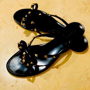 Valentino Garavani Women Black Rockstud Jelly PVC Thong Sandals IT 41/US 11